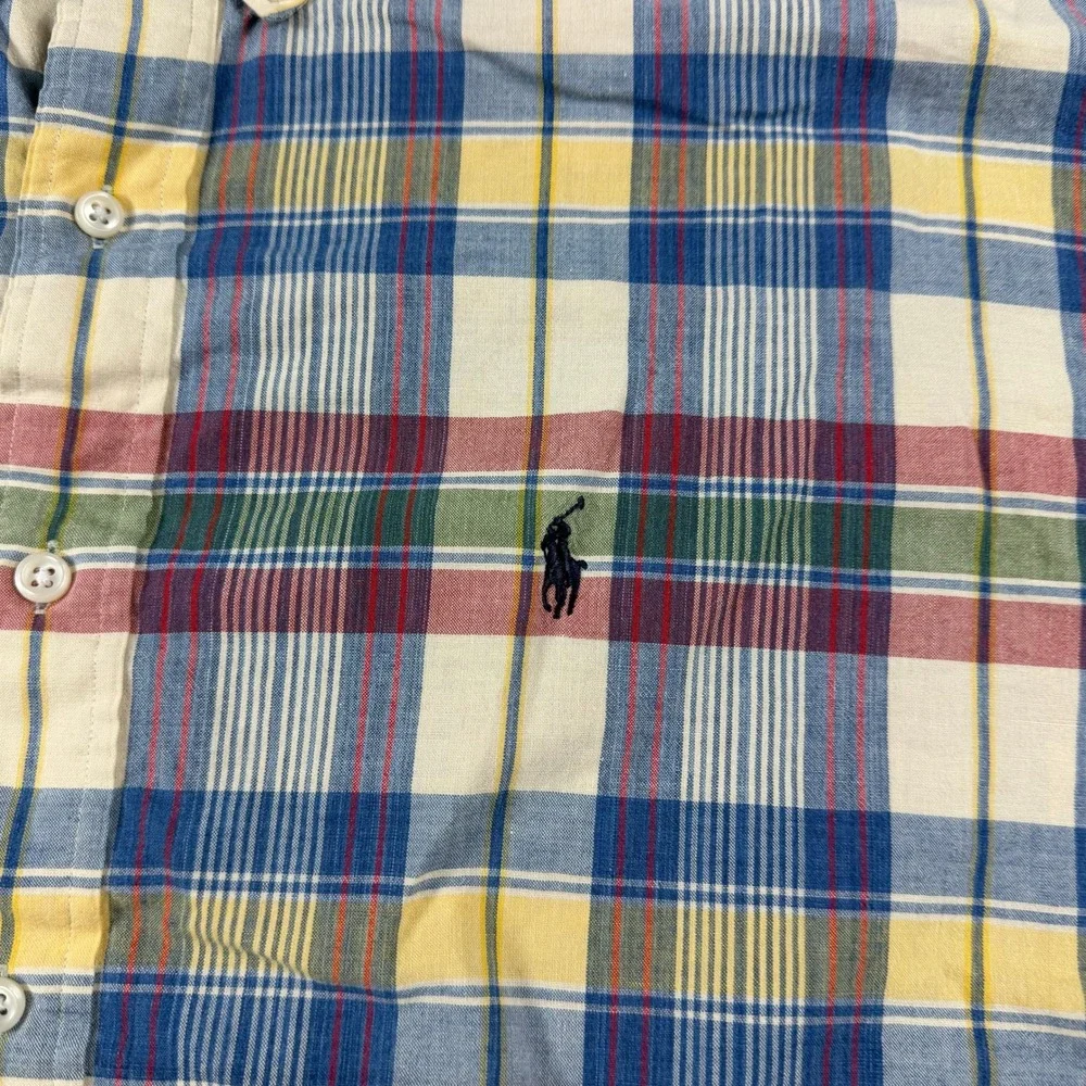 Ralph Lauren Button Down Mens Large Multi Color Plaid Blake Short Sleeve Cotton